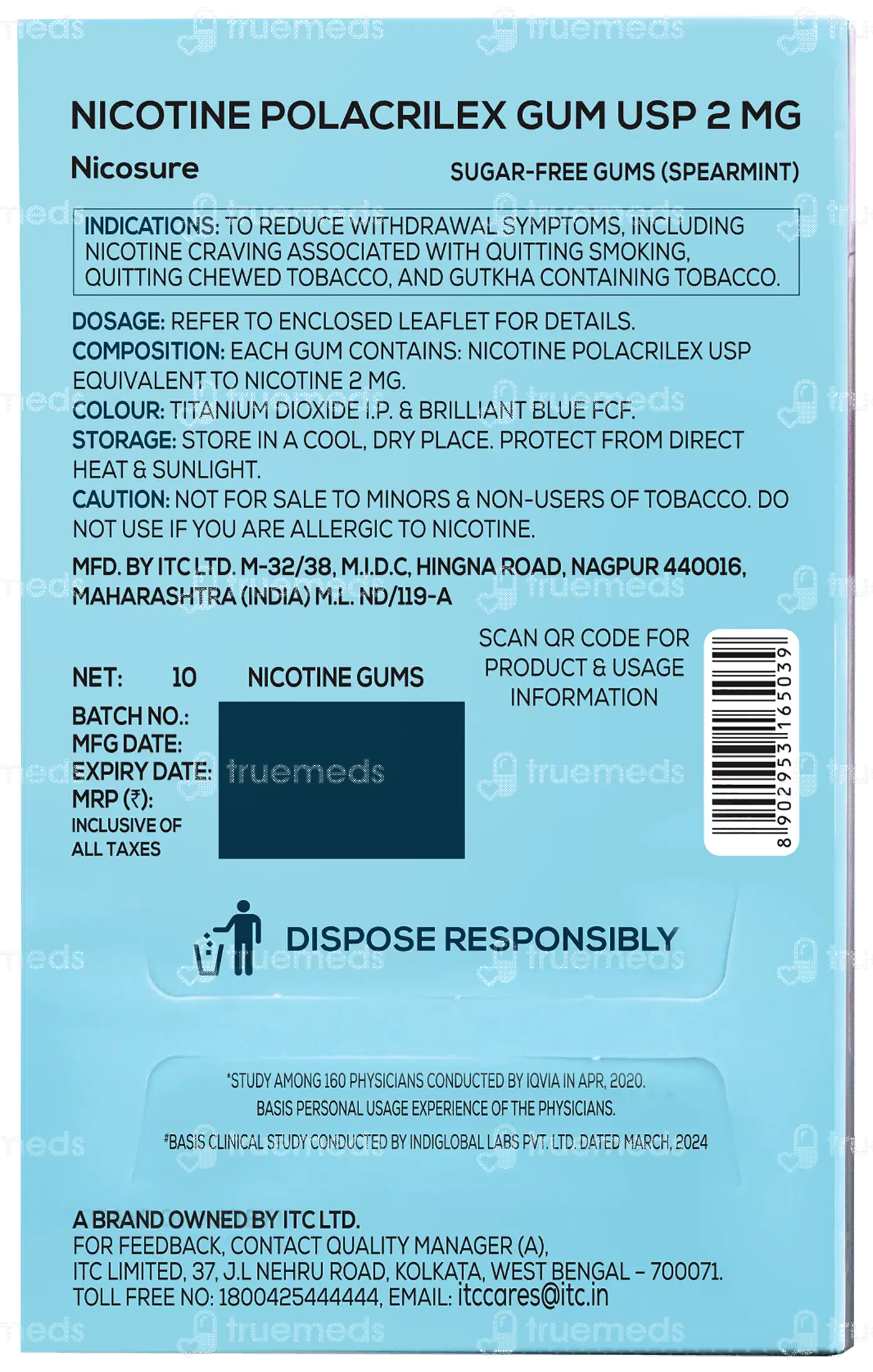 Nico Sure 2mg Spearmint Nicotine Gums 10