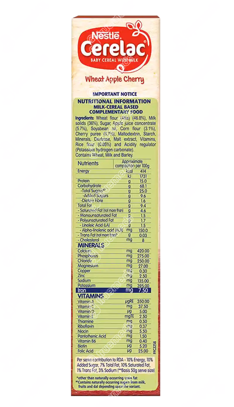 Nestle Cerelac Wheat Apple Cherry From 8 To 24 Months Baby Cereal 300gm