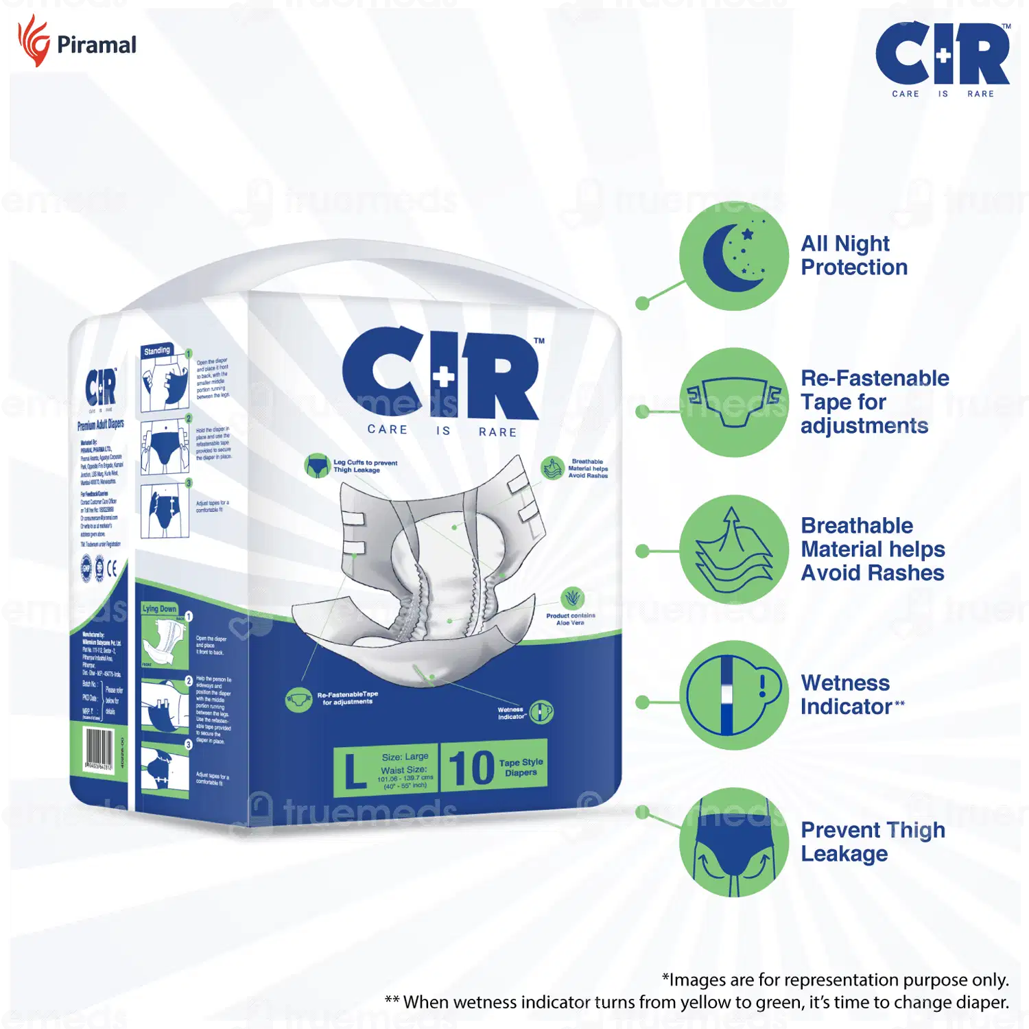 Cir Premium L 101.06-139.7cm Unisex Tape Style Adult Diapers 10