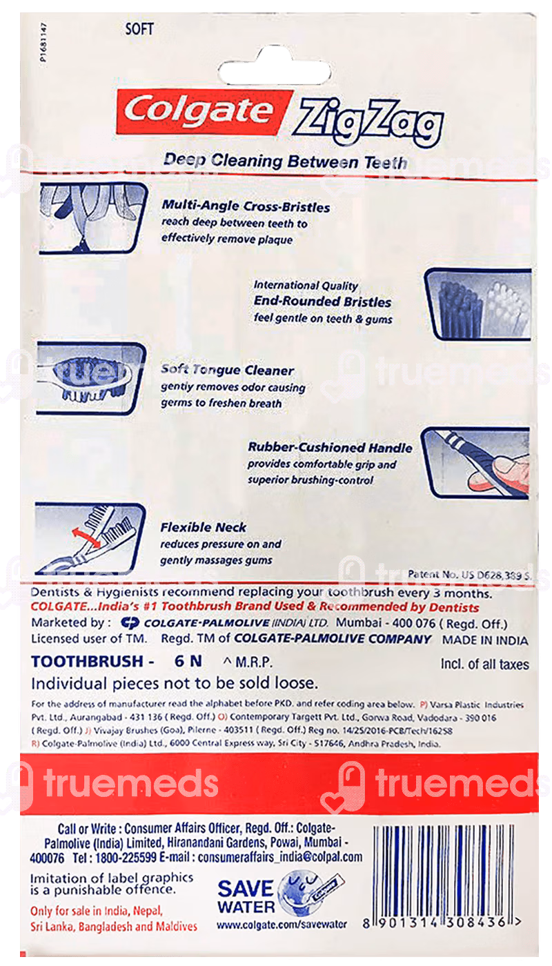 Colgate Zig Zag+ Anti Bacterial Medium Toothbrush 6